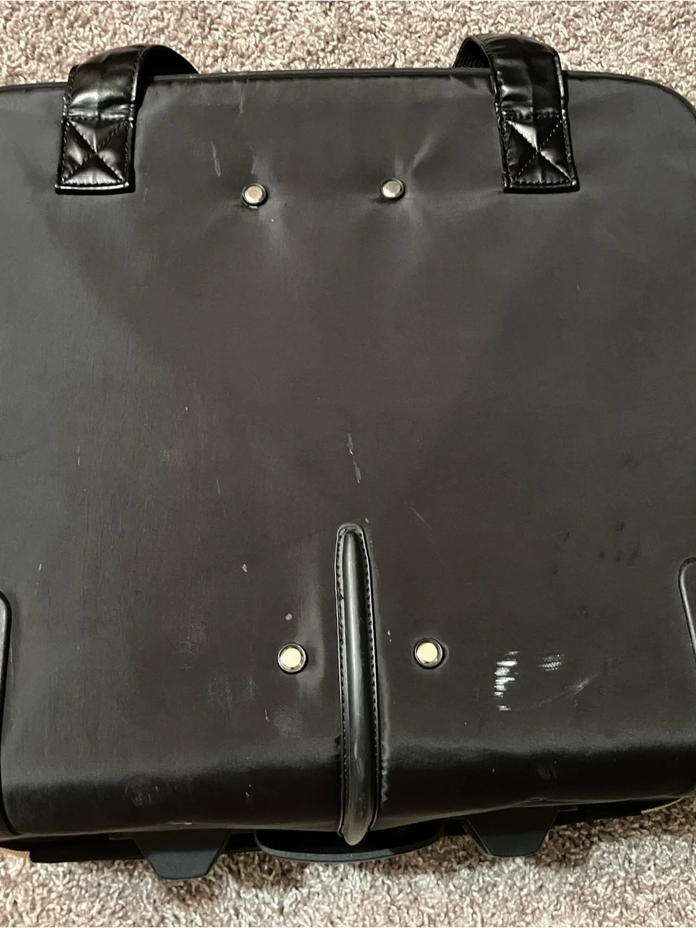 Quilted Black Rolling Travel Tote with Gold Accents